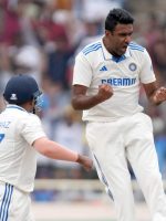 Ravichandran Ashwin of India celebrates the wicket of Ollie Pope of England during the third day of the 4th test match between India and England held at the JSCA International Stadium in Ranchi on the 25th Feb 2024Photo by Faheem Hussain / Sportzpics for BCCI