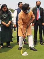hemant soren in hockey ground